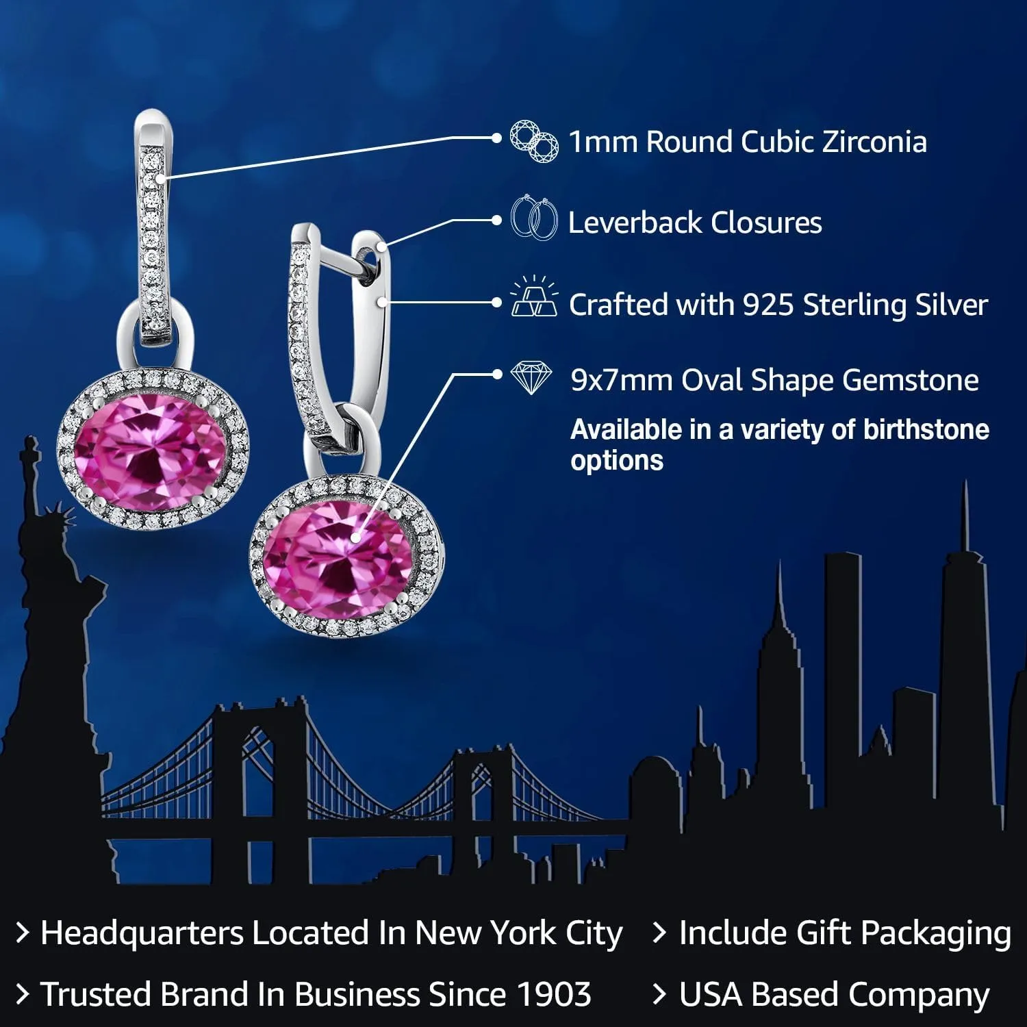 Gem Stone King 925 Sterling Silver Gemstone Birthstone Halo Leverback Earrings | Oval 9X7MM | Drop Dangle Earrings for Women | Fine Jewelry Gifts for Her Mom Women Wife