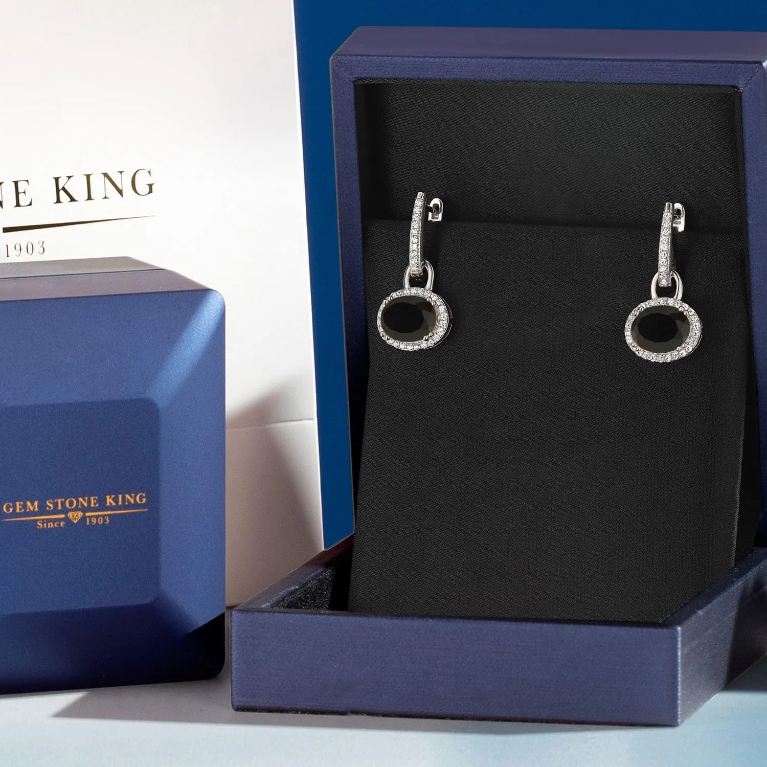 Gem Stone King 925 Sterling Silver Gemstone Birthstone Halo Leverback Earrings | Oval 9X7MM | Drop Dangle Earrings for Women | Fine Jewelry Gifts for Her Mom Women Wife