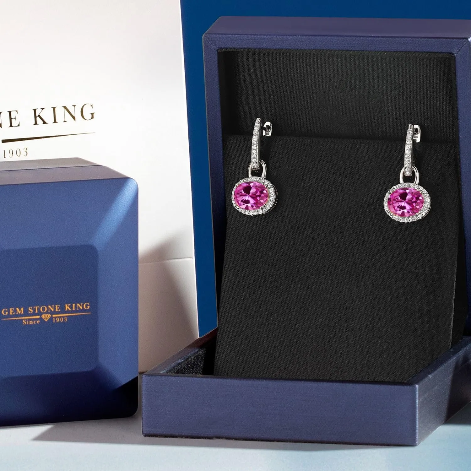 Gem Stone King 925 Sterling Silver Gemstone Birthstone Halo Leverback Earrings | Oval 9X7MM | Drop Dangle Earrings for Women | Fine Jewelry Gifts for Her Mom Women Wife