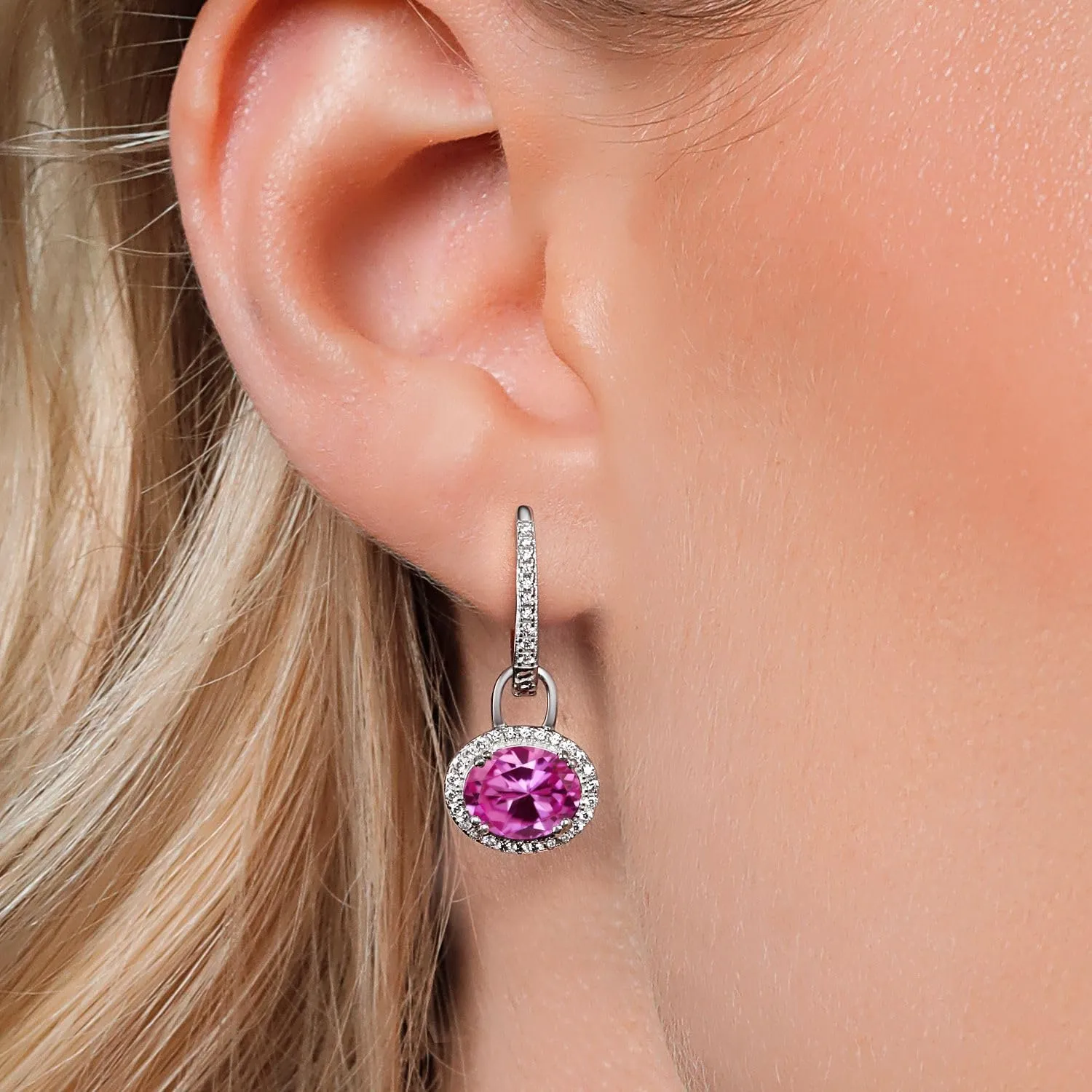 Gem Stone King 925 Sterling Silver Gemstone Birthstone Halo Leverback Earrings | Oval 9X7MM | Drop Dangle Earrings for Women | Fine Jewelry Gifts for Her Mom Women Wife