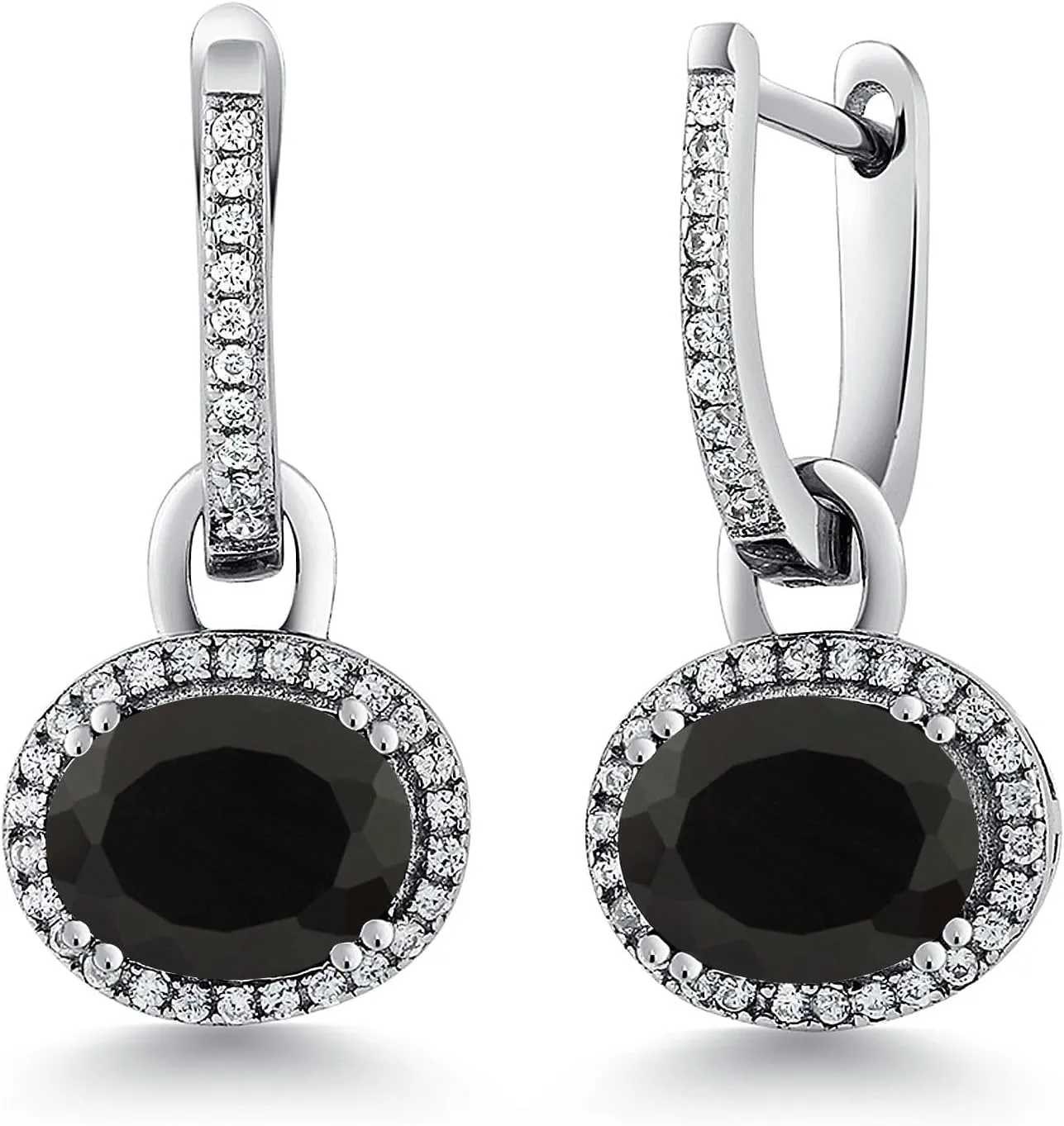 Gem Stone King 925 Sterling Silver Gemstone Birthstone Halo Leverback Earrings | Oval 9X7MM | Drop Dangle Earrings for Women | Fine Jewelry Gifts for Her Mom Women Wife