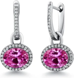 Gem Stone King 925 Sterling Silver Gemstone Birthstone Halo Leverback Earrings | Oval 9X7MM | Drop Dangle Earrings for Women | Fine Jewelry Gifts for Her Mom Women Wife