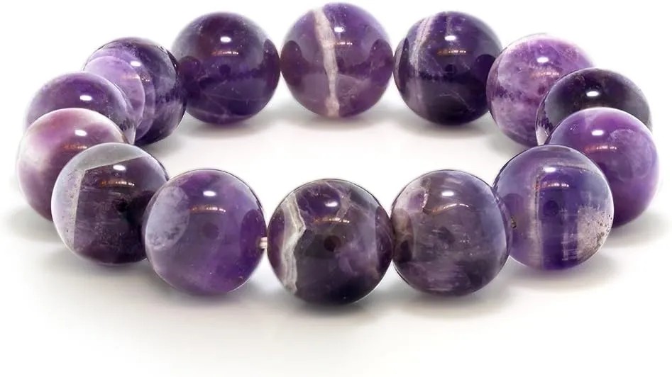 Gem Stone King Purple Amethyst Bead Gemstone Stretchy Bracelet For Women 8.5 Inch Round 16MM