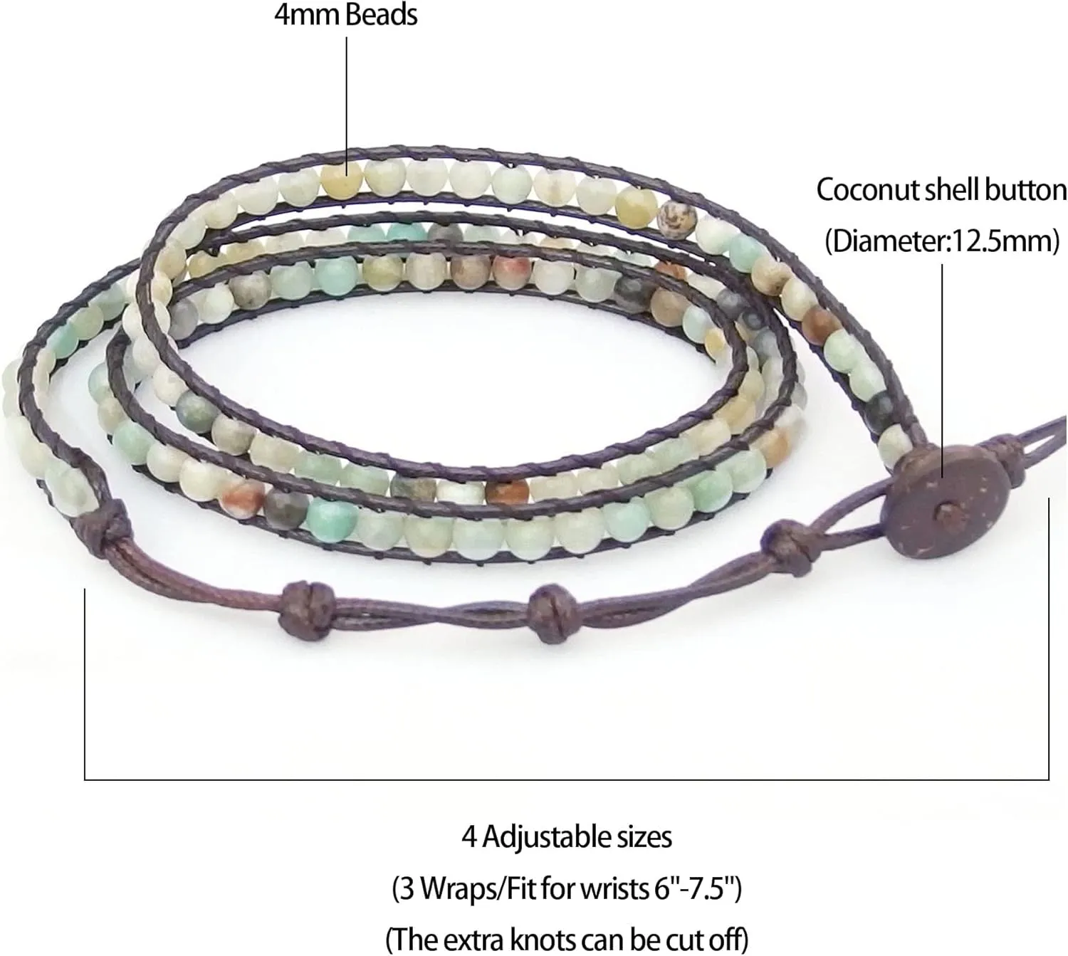 Genuine Stone Wrap Bracelets for Women Natural Crystal Beaded Wrap Bracelet 2/3/5 Adjustable Bohemian Bracelets Jewelry Gifts for Women Mom