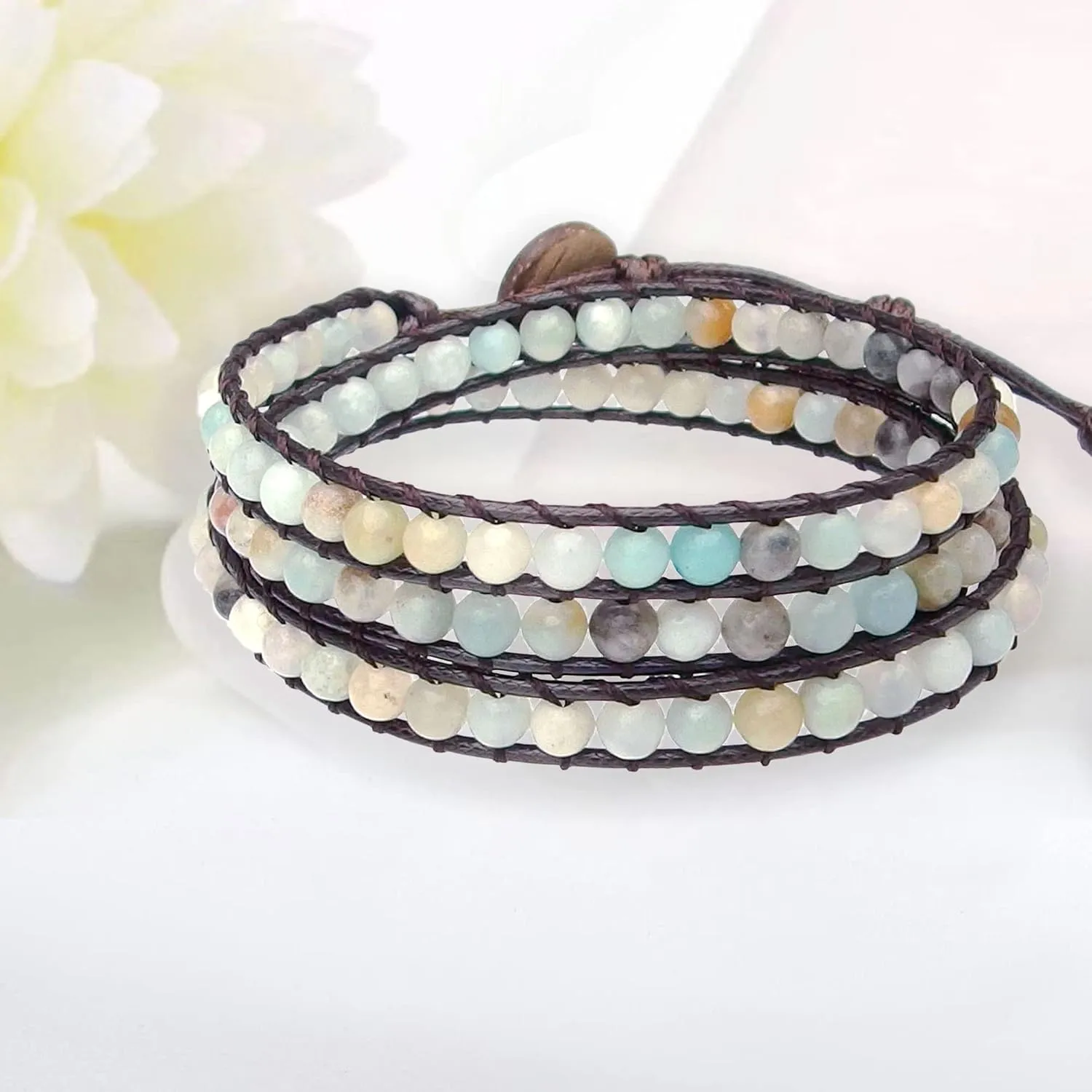 Genuine Stone Wrap Bracelets for Women Natural Crystal Beaded Wrap Bracelet 2/3/5 Adjustable Bohemian Bracelets Jewelry Gifts for Women Mom