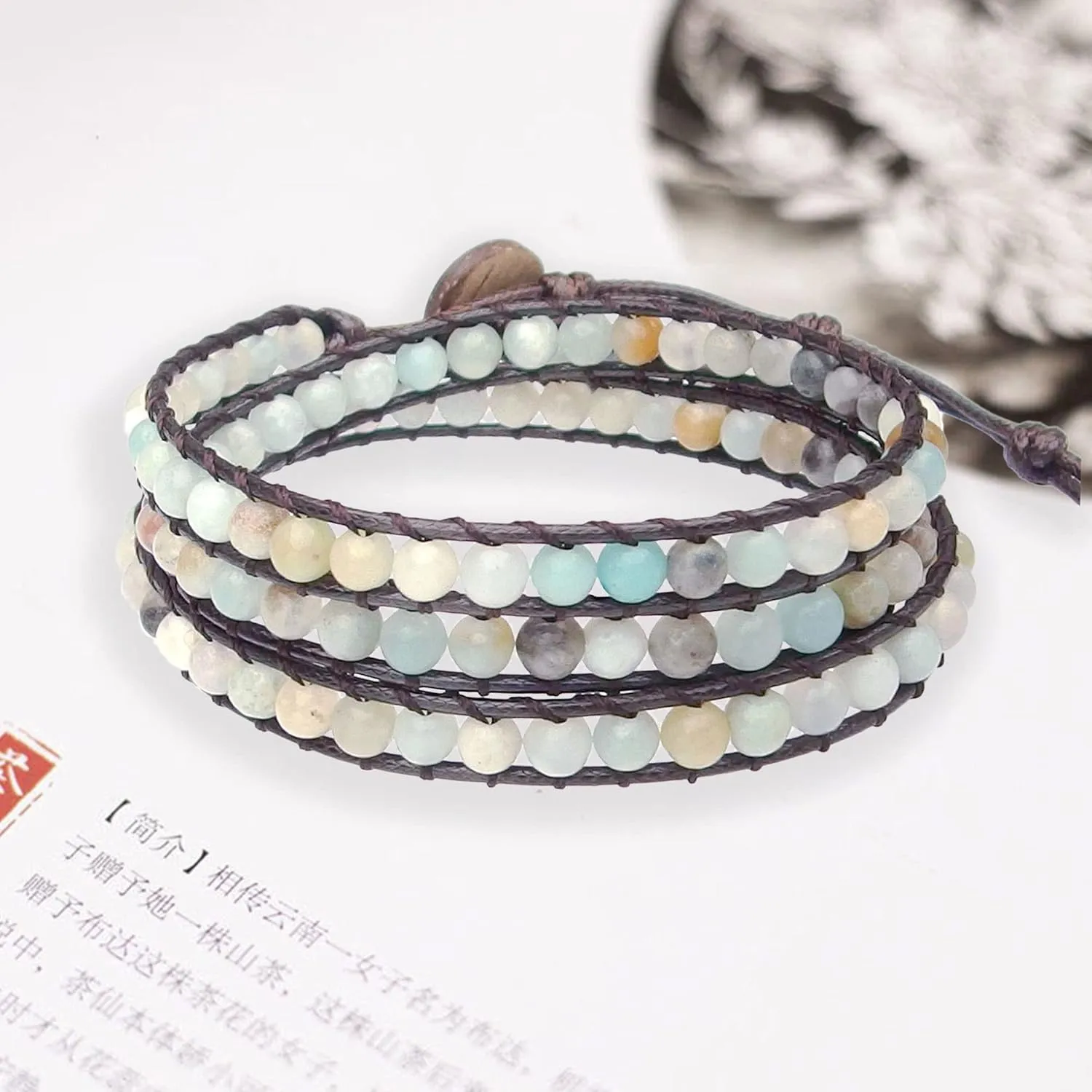 Genuine Stone Wrap Bracelets for Women Natural Crystal Beaded Wrap Bracelet 2/3/5 Adjustable Bohemian Bracelets Jewelry Gifts for Women Mom