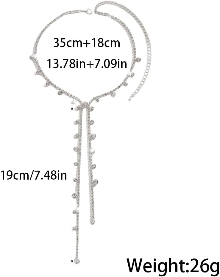 GIGB PBDK Bling Rhinestone Choker Necklaces,Long Silver Crystal Body Chain Necklace for Women Trendy Gold Lariat Necklace,Fancy Wedding Party Accessories Gifts
