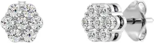 Gilded 7-Stone Flower shaped Lab-Grown Diamond stud Earrings, F Color SI1, Sterling Silver & 14K Gold Plated Silver, Prong Setting, Push Back