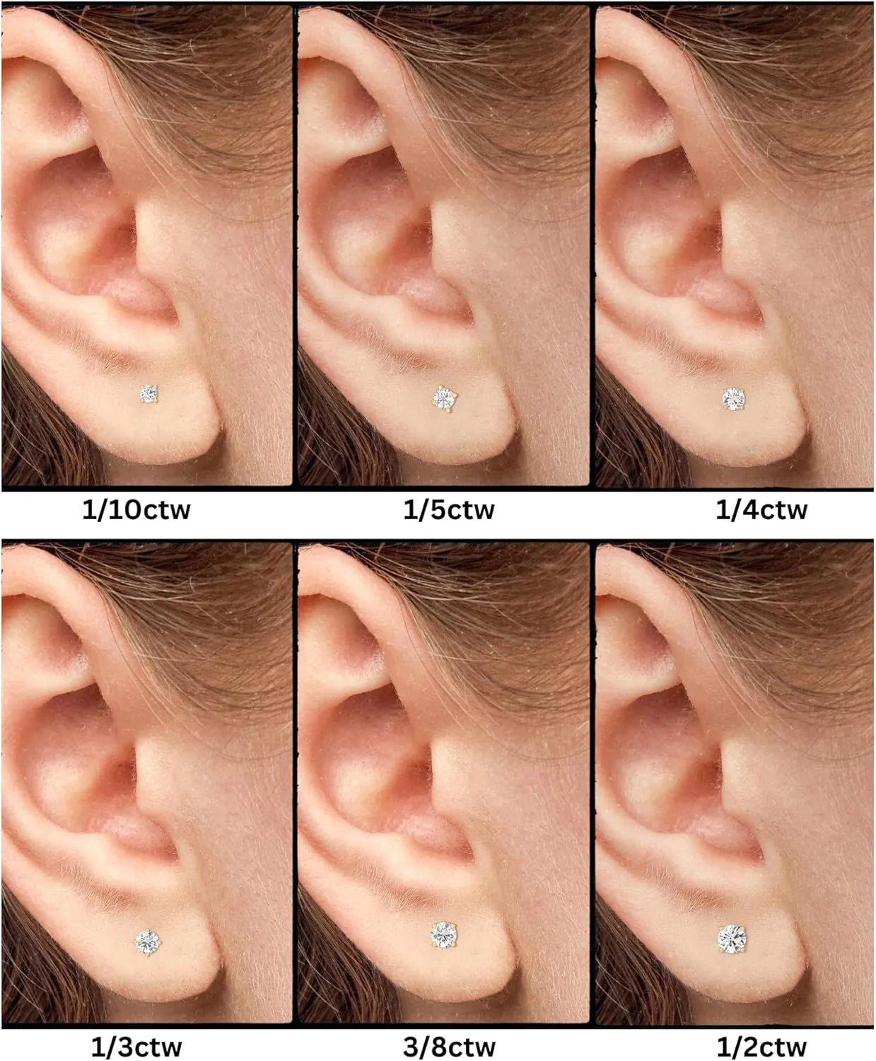 Gilded Lab-Grown Diamond Stud Earrings for Women, Round Cut, 4-Prong, Push Back, 925 Sterling Silver or Gold-Plated, F Color SI1