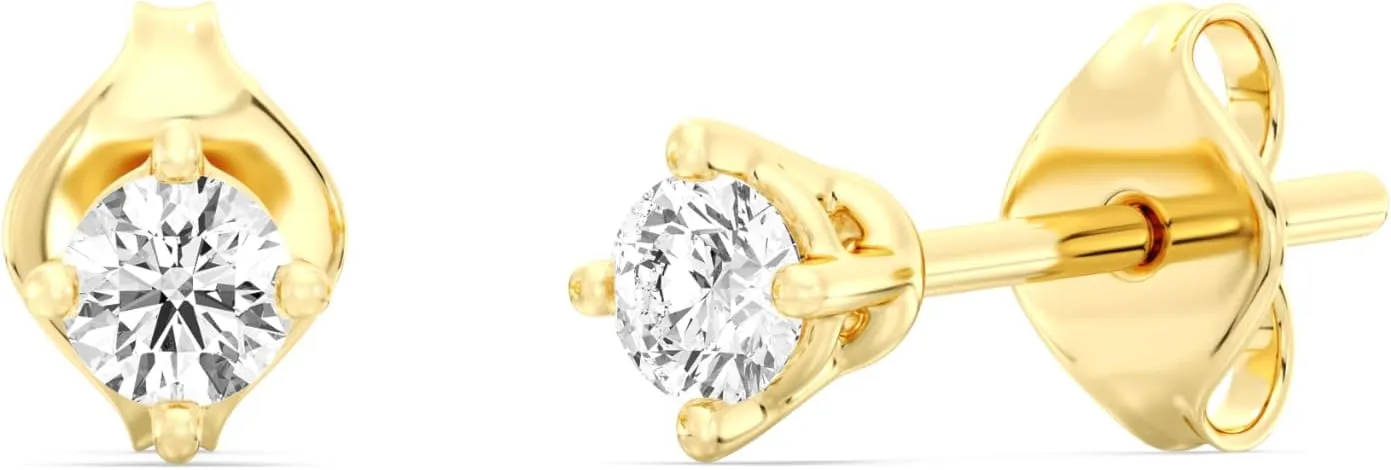 Gilded Lab-Grown Diamond Stud Earrings for Women, Round Cut, 4-Prong, Push Back, 925 Sterling Silver or Gold-Plated, F Color SI1