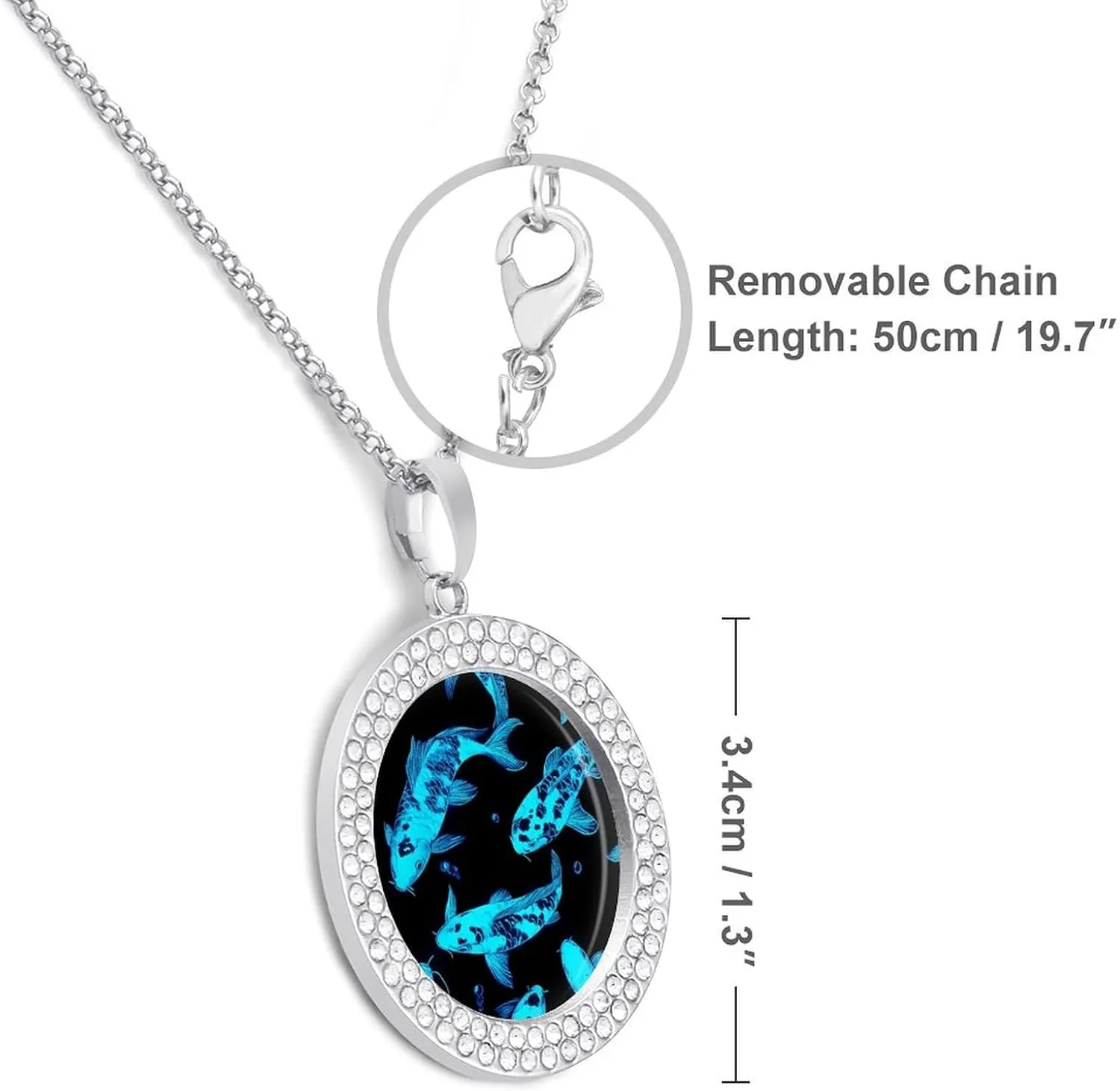 Glow in The Dark Fish Diamond Round Pendant Halo Necklace Trendy Jewelry Alloy Circle Pendant