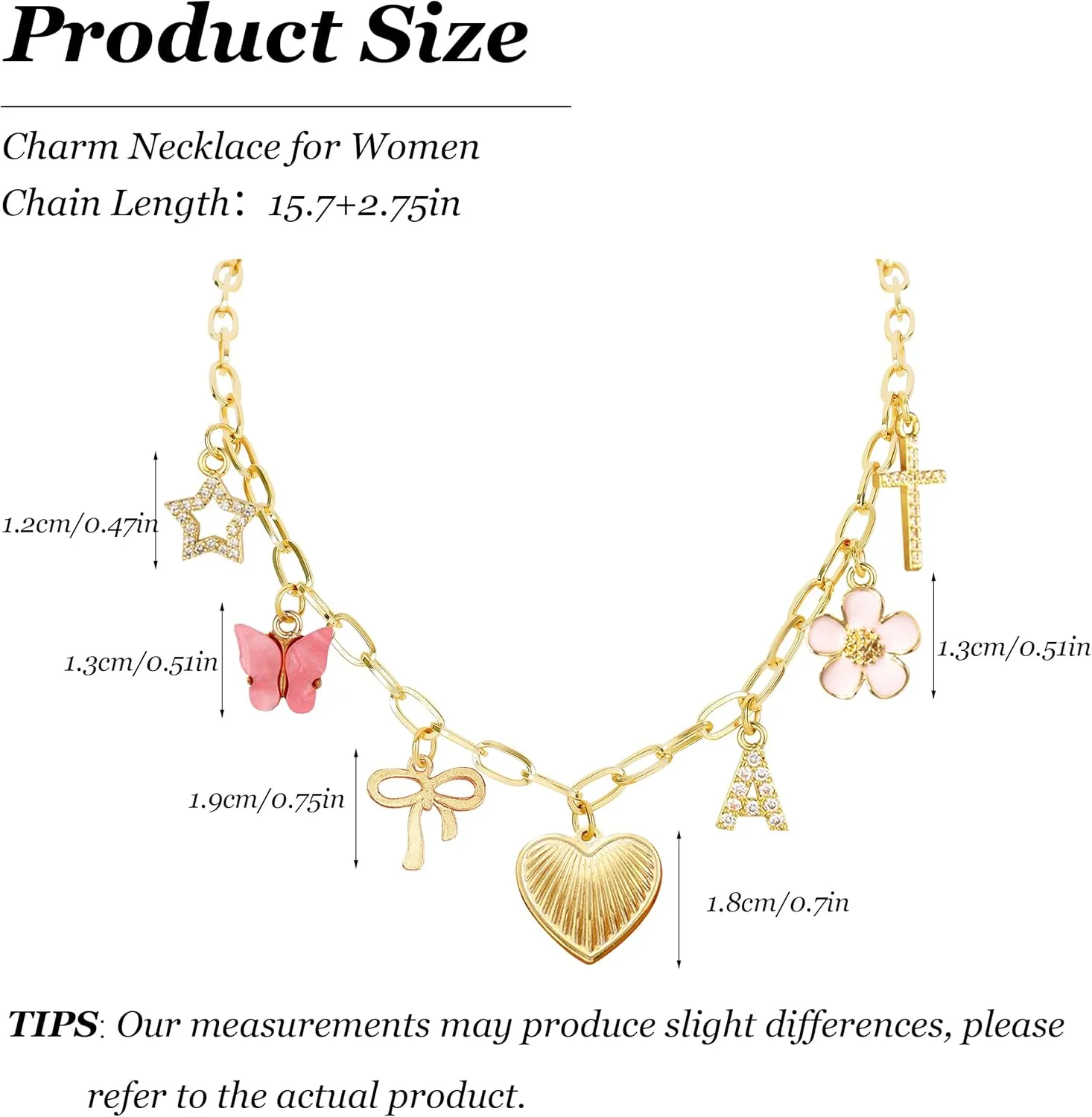 Gold Charm Necklace Initial Necklaces for Women Trendy Stuff Puffy Heart Bow Cross Butterfly Star Flower Charms Necklace Beach Vacation Essentials