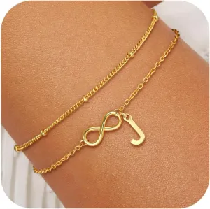 Gold Initial Bracelets for Women Girls - 18K Gold Plated Heart Infinity Bracelet Dainty Gold Bracelets for Women Teen Girl Gifts Trendy Stuff