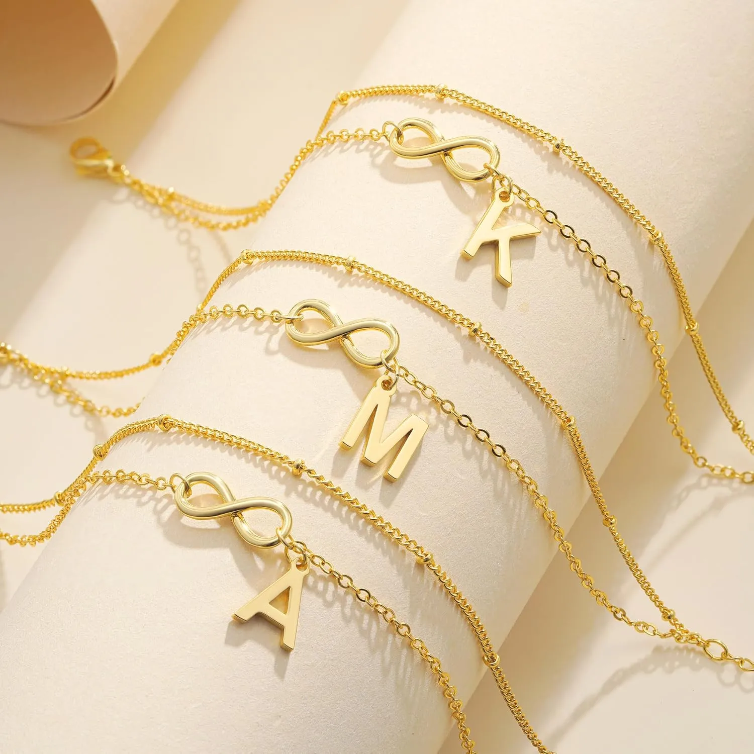 Gold Initial Bracelets for Women Girls - 18K Gold Plated Heart Infinity Bracelet Dainty Gold Bracelets for Women Teen Girl Gifts Trendy Stuff