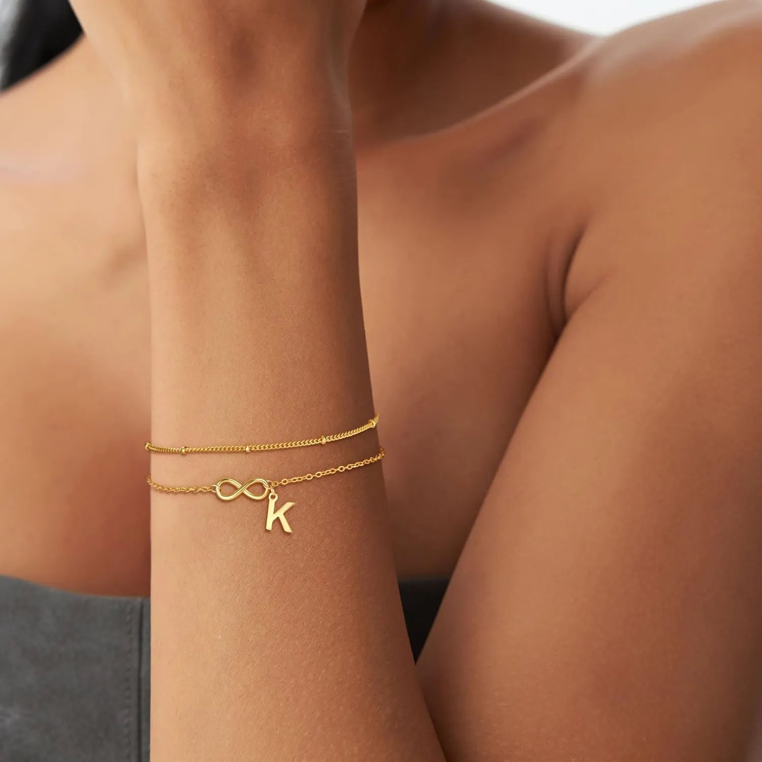 Gold Initial Bracelets for Women Girls - 18K Gold Plated Heart Infinity Bracelet Dainty Gold Bracelets for Women Teen Girl Gifts Trendy Stuff