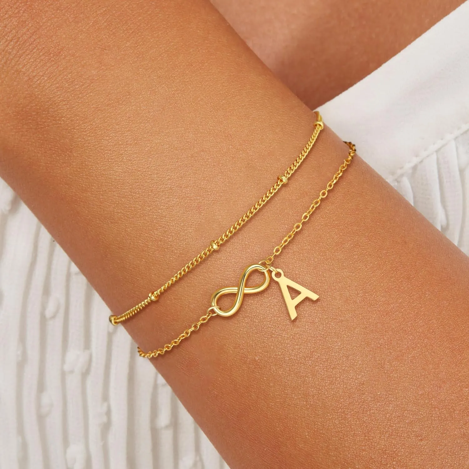 Gold Initial Bracelets for Women Girls - 18K Gold Plated Heart Infinity Bracelet Dainty Gold Bracelets for Women Teen Girl Gifts Trendy Stuff