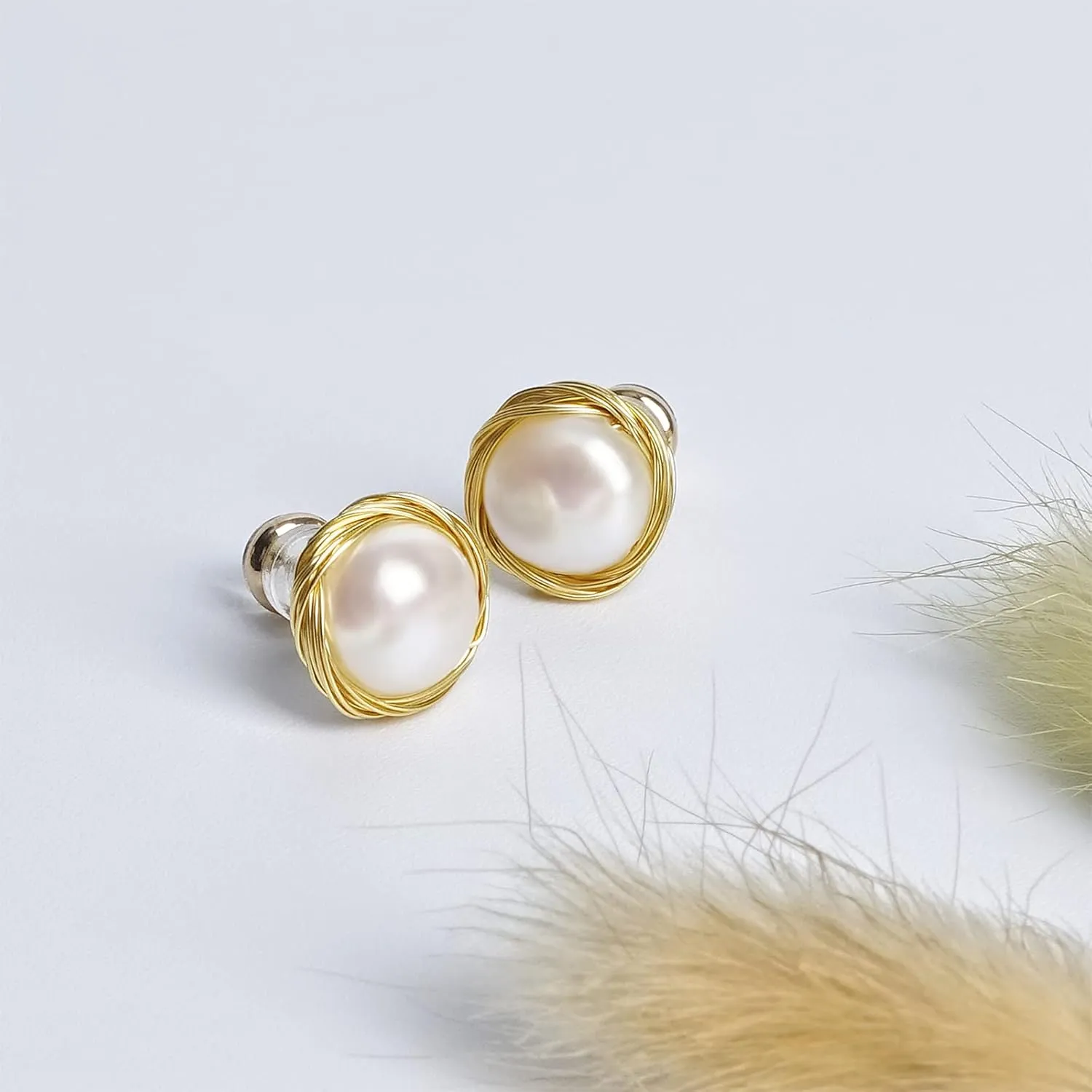 Gold-Plated Freshwater Cultured Pearl Stud Earrings | Genuine Real Pearl Jewelry for Women