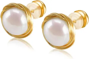 Gold-Plated Freshwater Cultured Pearl Stud Earrings | Genuine Real Pearl Jewelry for Women