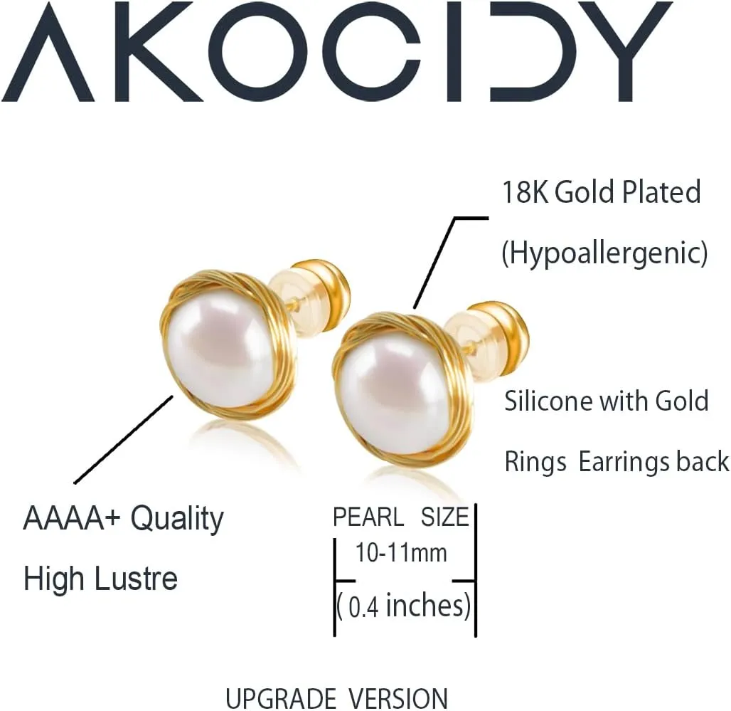 Gold-Plated Freshwater Cultured Pearl Stud Earrings | Genuine Real Pearl Jewelry for Women