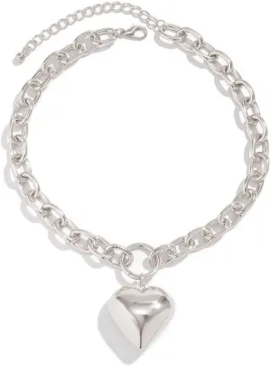 Gold Plated Y2K Big Heart Pendant Necklace for Women Chunky Love Heart Choker Necklace Trendy Jewelry Summer Necklaces