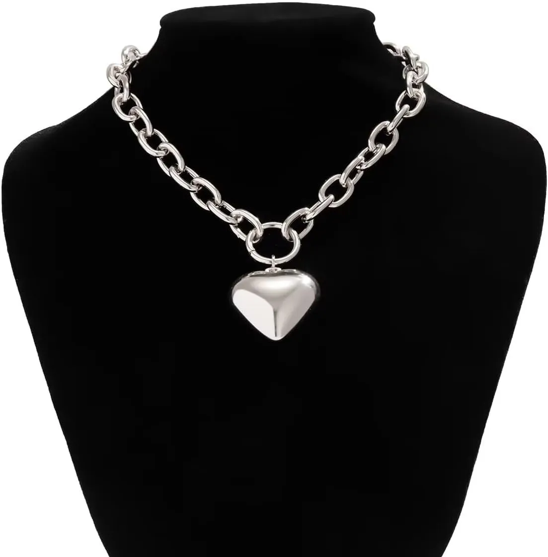 Gold Plated Y2K Big Heart Pendant Necklace for Women Chunky Love Heart Choker Necklace Trendy Jewelry Summer Necklaces