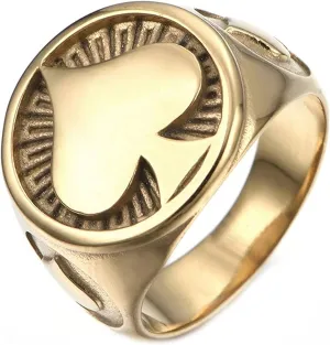 Gold Stainless Steel Rings,Ace of Spades High Polished Gothic Biker Tribe for Men's Rings Jewelry
