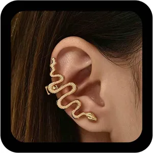 Gothic Snake Cuff Wrap Earrings Gold Snake Ear Wrap Earrings Boho Ear Cuff Earrings Punk Serpent Clip on Earrings Animal Snake Crawler Earrings Jewelry for Women
