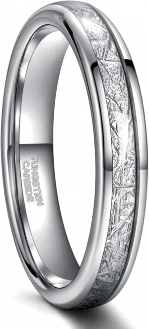 Greenpod 4mm 6mm 8mm Tungsten Rings for Men Women Silver Dome Polished Meteorite Inlay Ring Wedding Bands for Him Size 4-15