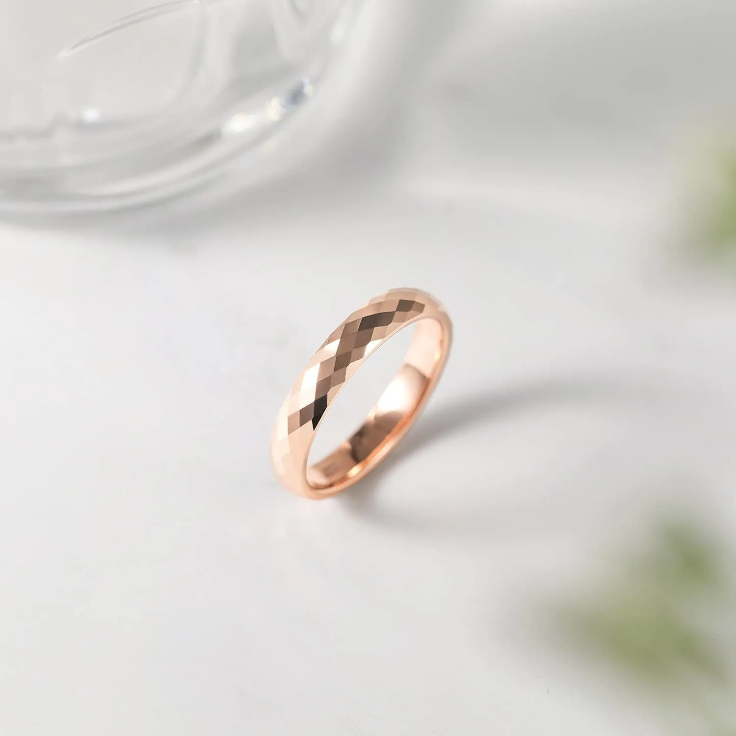 Greenpod 4MM Tungsten Carbide Rings Faceted Edge Dome Polished Rose Gold/Black/Gold/Silver Wedding Band Comfort Fit for Women Size 5-12