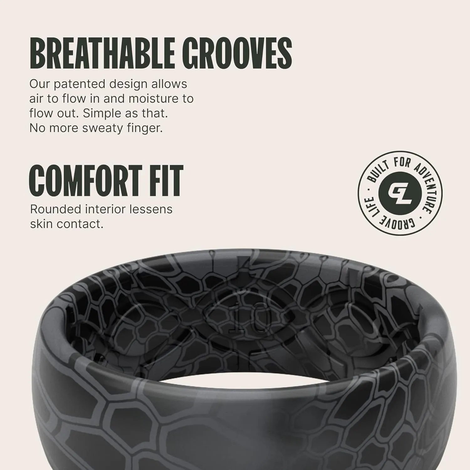 Groove Life Kryptek Camo Silicone Ring Breathable Rubber Wedding Rings for Men, Lifetime Coverage, Unique Design, Comfort Fit Ring
