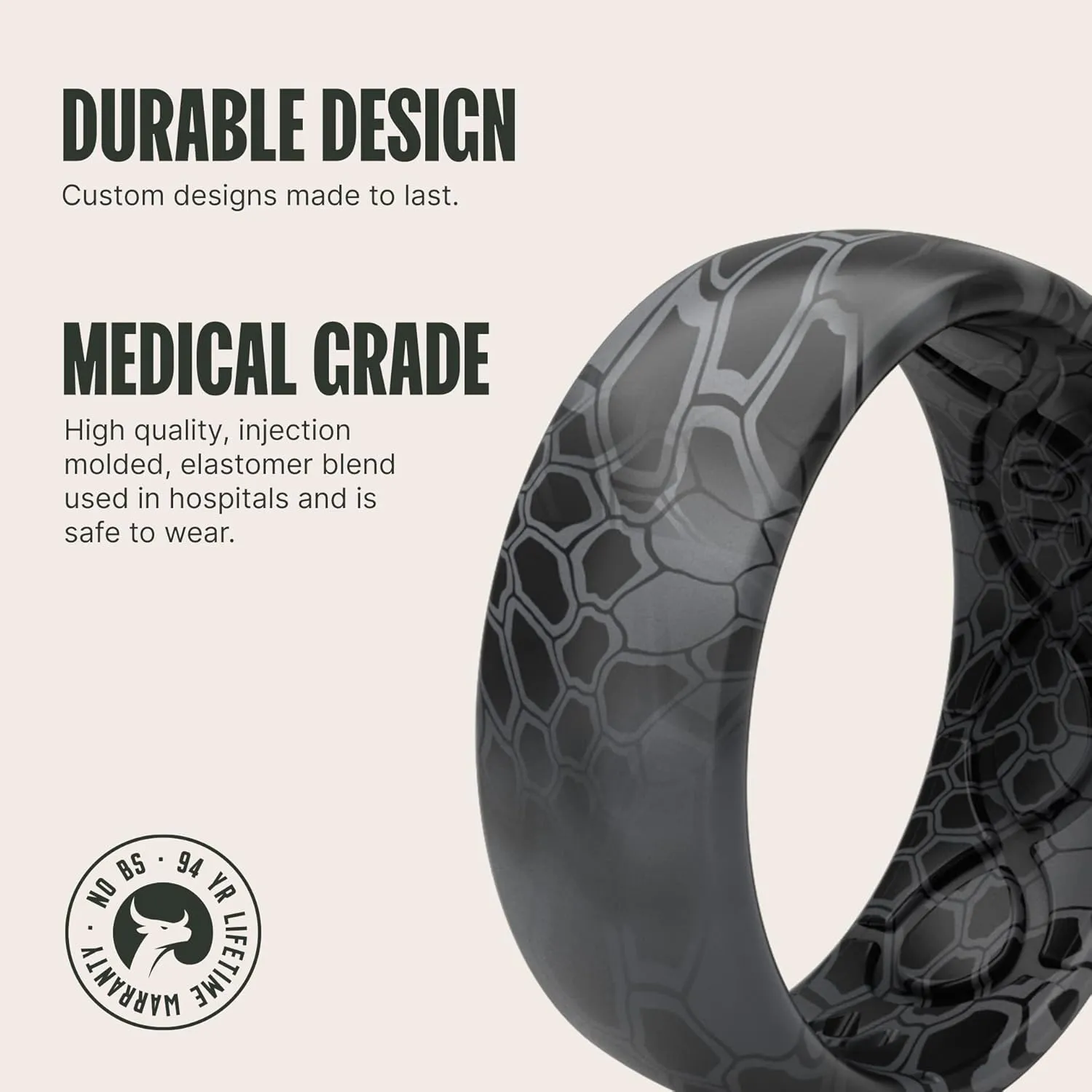 Groove Life Kryptek Camo Silicone Ring Breathable Rubber Wedding Rings for Men, Lifetime Coverage, Unique Design, Comfort Fit Ring