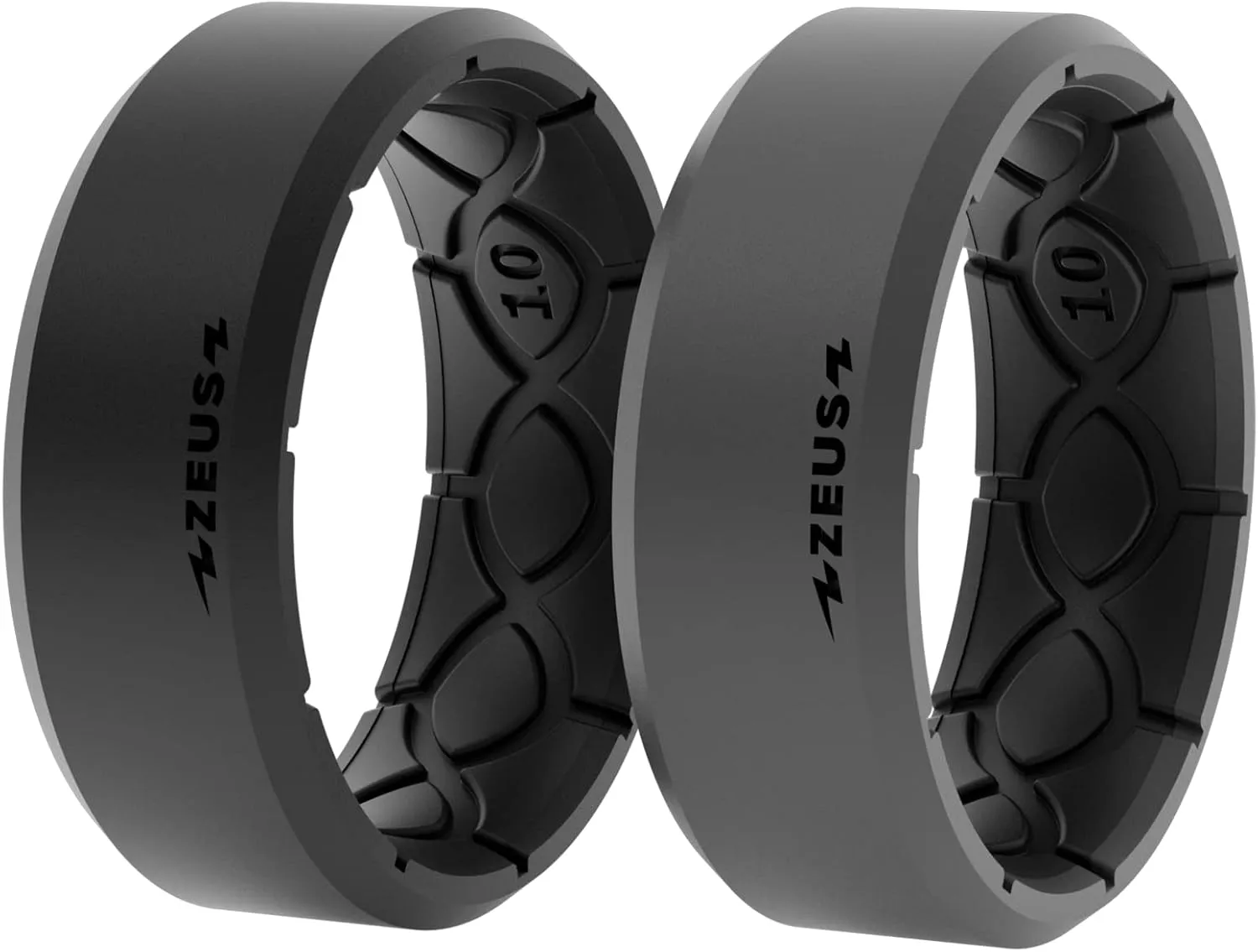 Groove Life Zeus Edge Midnight Black/Edge Deep Stone Grey Silicone Ring Loadout Breathable Rubber Wedding Rings for Men, Lifetime Coverage, Unique Design, Comfort Fit Ring - Size 9