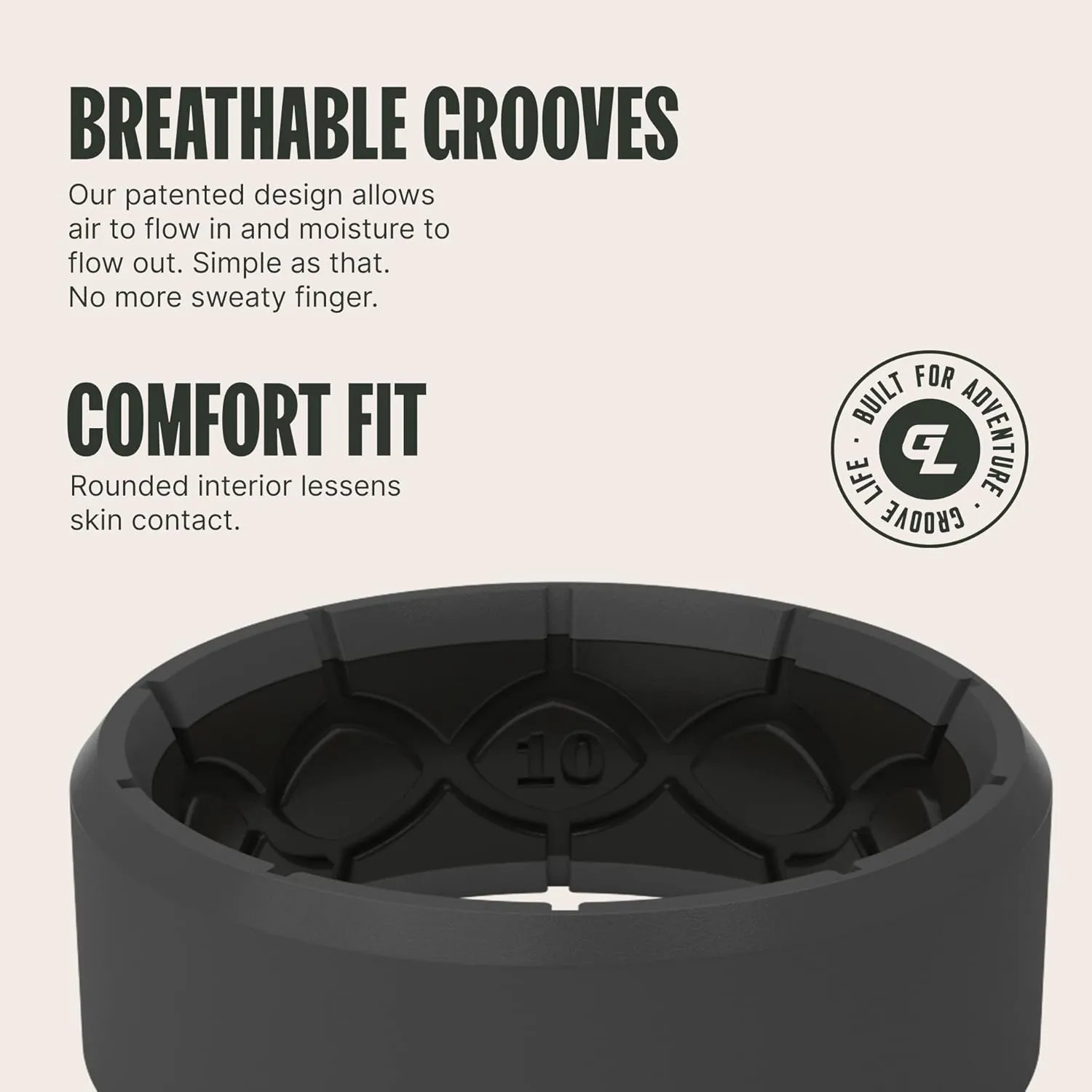 Groove Life Zeus Silicone Ring - Breathable Rubber Wedding Rings for Men, Lifetime Coverage, Unique Design, Comfort Fit Ring