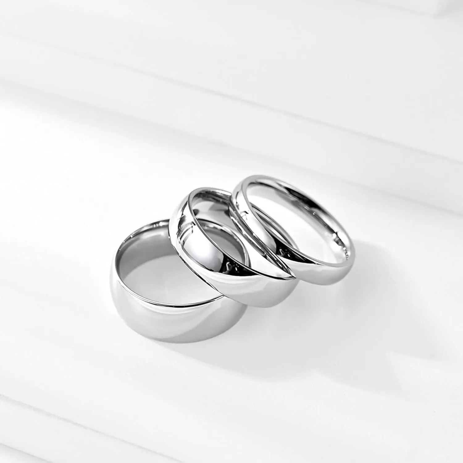Gualiy 1 Pcs Matching Couple Promise Rings, Stainless Steel Rings Jewelry 4/6/8MM Polished Band Rings Size 5-13