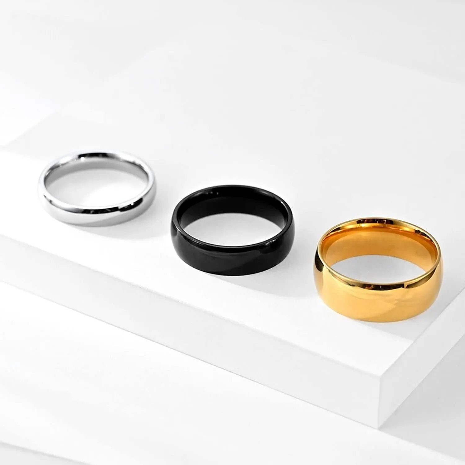 Gualiy 1 Pcs Matching Couple Promise Rings, Stainless Steel Rings Jewelry 4/6/8MM Polished Band Rings Size 5-13