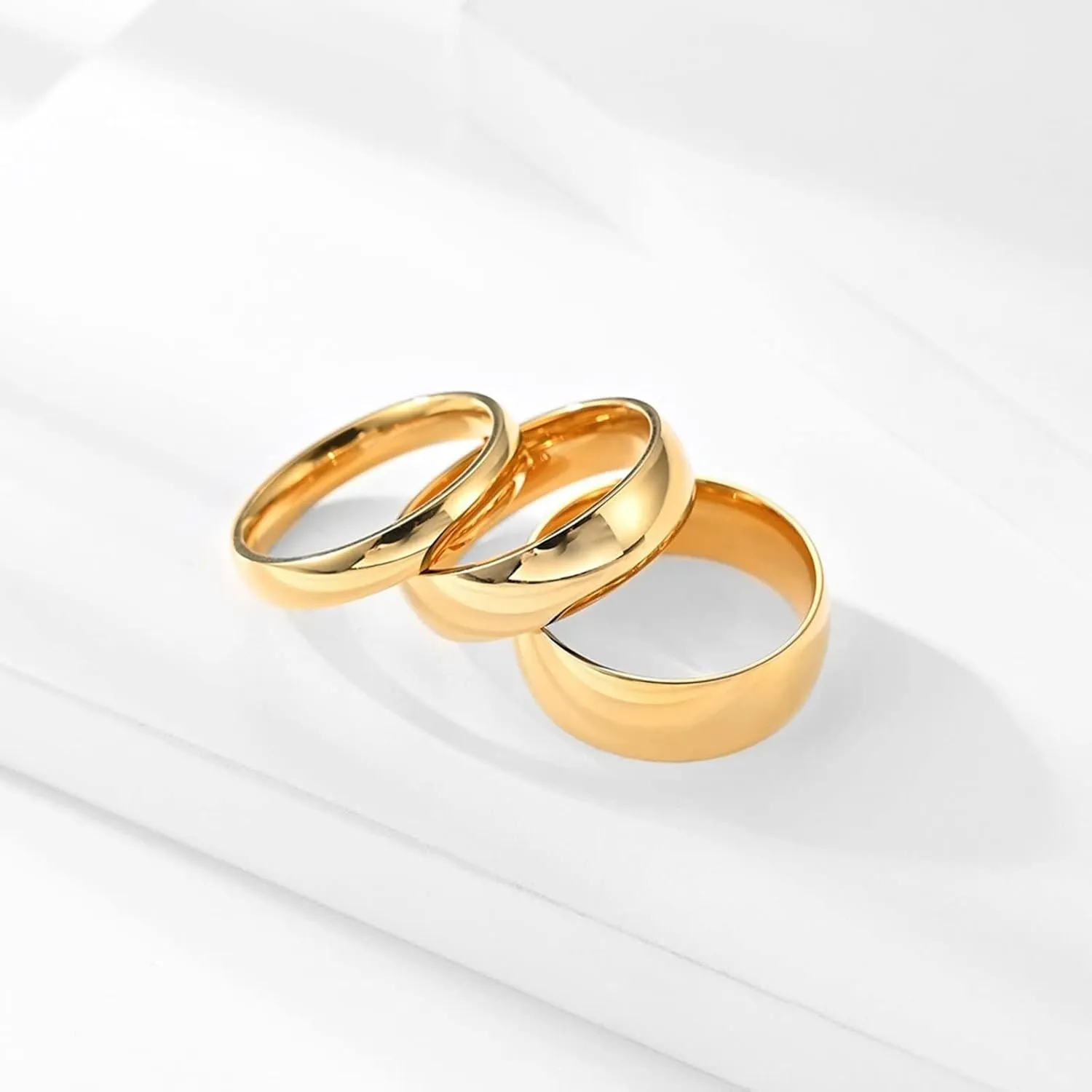 Gualiy 1 Pcs Matching Couple Promise Rings, Stainless Steel Rings Jewelry 4/6/8MM Polished Band Rings Size 5-13
