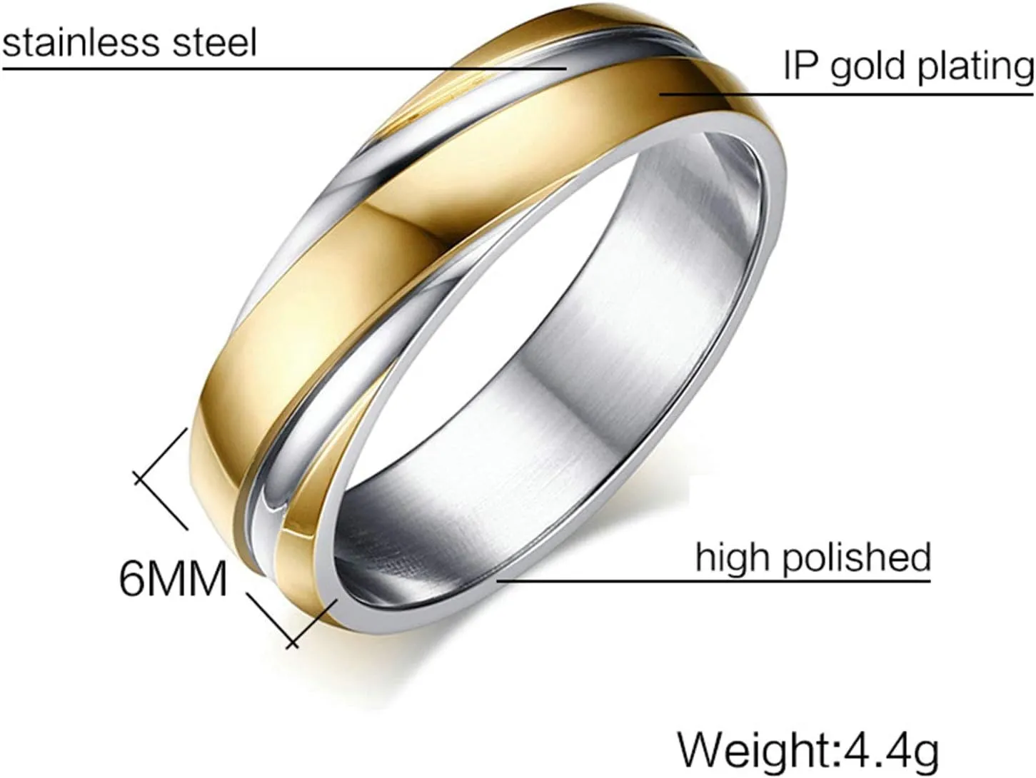 Gualiy Couple Rings Set Stainless Steel, Engagement Rings Him and Her Gold Silver Ring 6MM Rings Size 5-13
