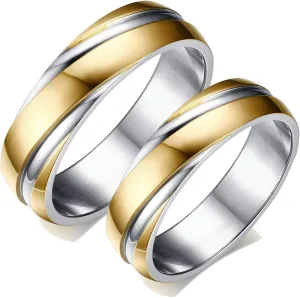 Gualiy Couple Rings Set Stainless Steel, Engagement Rings Him and Her Gold Silver Ring 6MM Rings Size 5-13