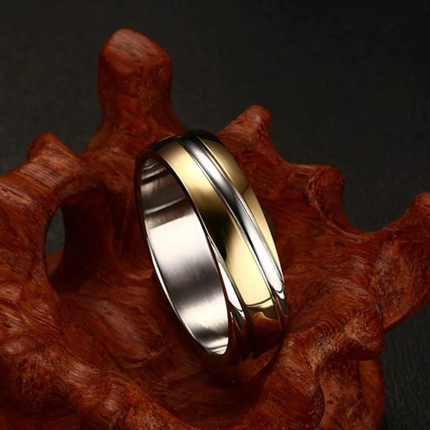 Gualiy Couple Rings Set Stainless Steel, Engagement Rings Him and Her Gold Silver Ring 6MM Rings Size 5-13