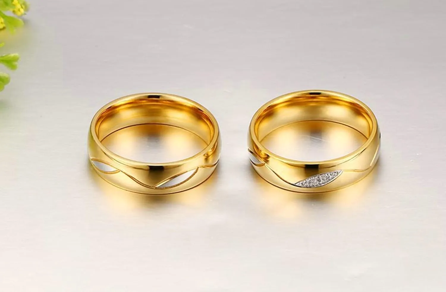 Gualiy Couples Promise Rings Stainless Steel 6MM Polished Cubic Zirconia Wedding Rings and Bands for Women and Men Gold Rings Size 5-12