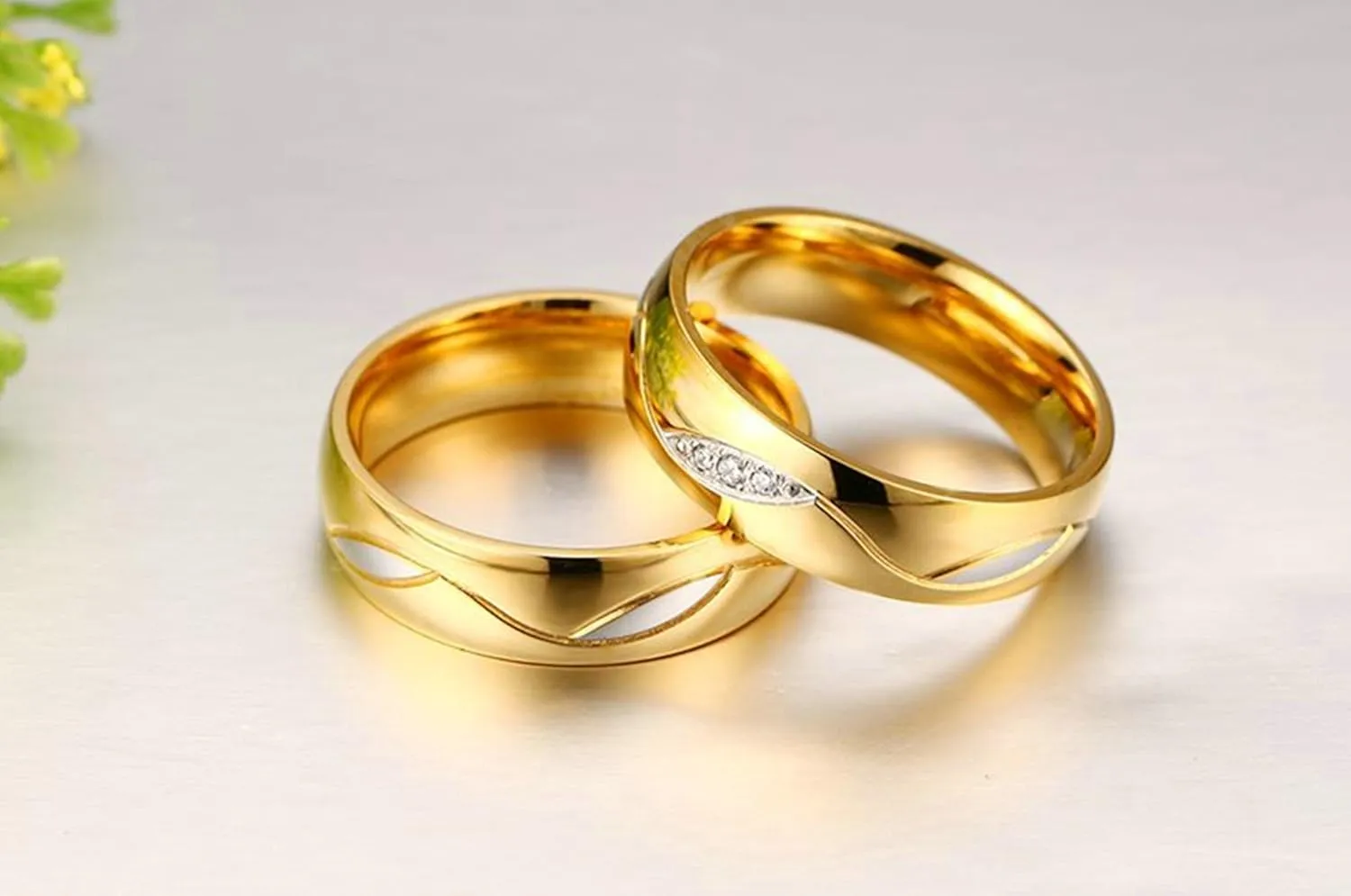 Gualiy Couples Promise Rings Stainless Steel 6MM Polished Cubic Zirconia Wedding Rings and Bands for Women and Men Gold Rings Size 5-12