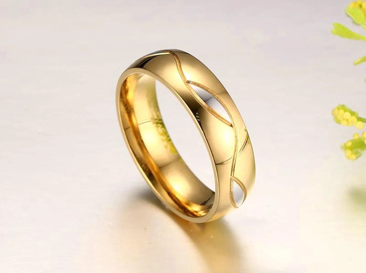 Gualiy Couples Promise Rings Stainless Steel 6MM Polished Cubic Zirconia Wedding Rings and Bands for Women and Men Gold Rings Size 5-12