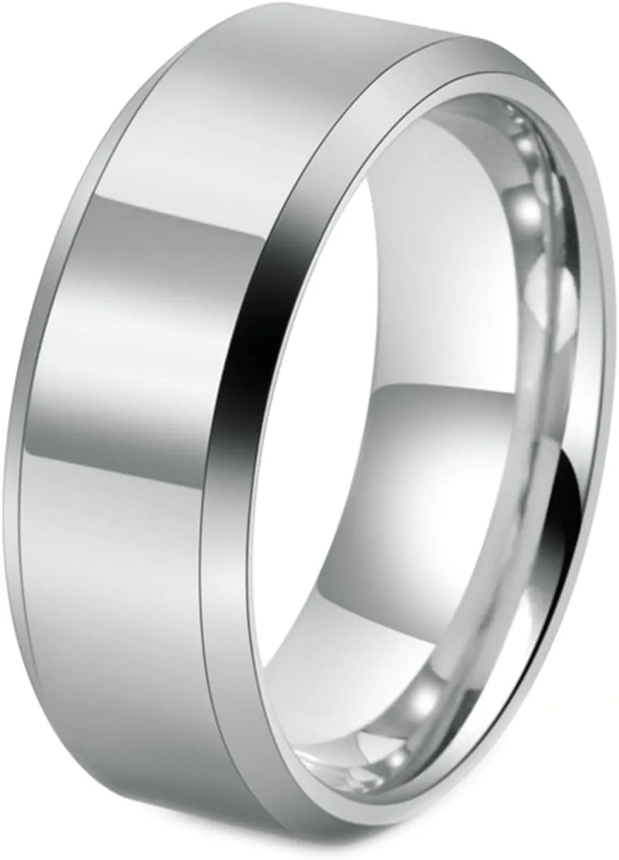 Gualiy Tungsten Couples Rings, Women Ring Wedding Jewelry 4/6/8MM High Polished Bevel Edge Rings Size 6-12