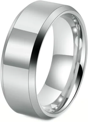 Gualiy Tungsten Couples Rings, Women Ring Wedding Jewelry 4/6/8MM High Polished Bevel Edge Rings Size 6-12