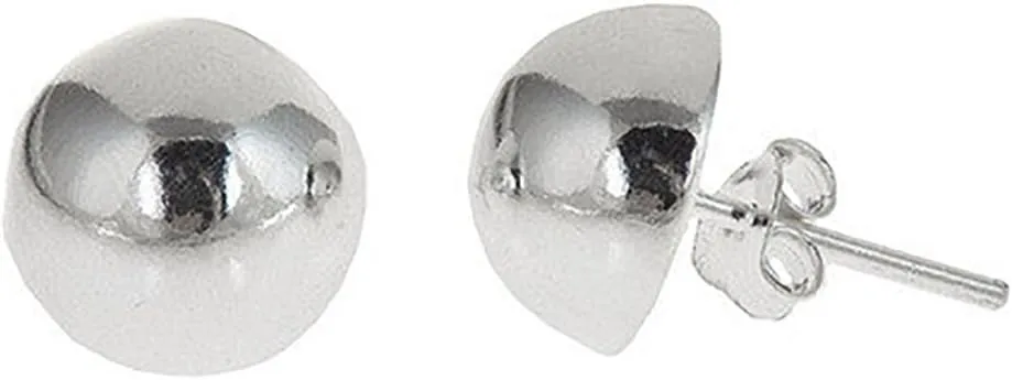 Half Ball Button Moon Stud Post Earring 925 Sterling Silver