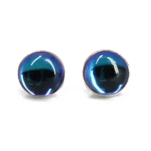 Handmade 6mm Blue Topaz Stud Earrings for Women and Girls, Round Bezel 925 Sterling Silver
