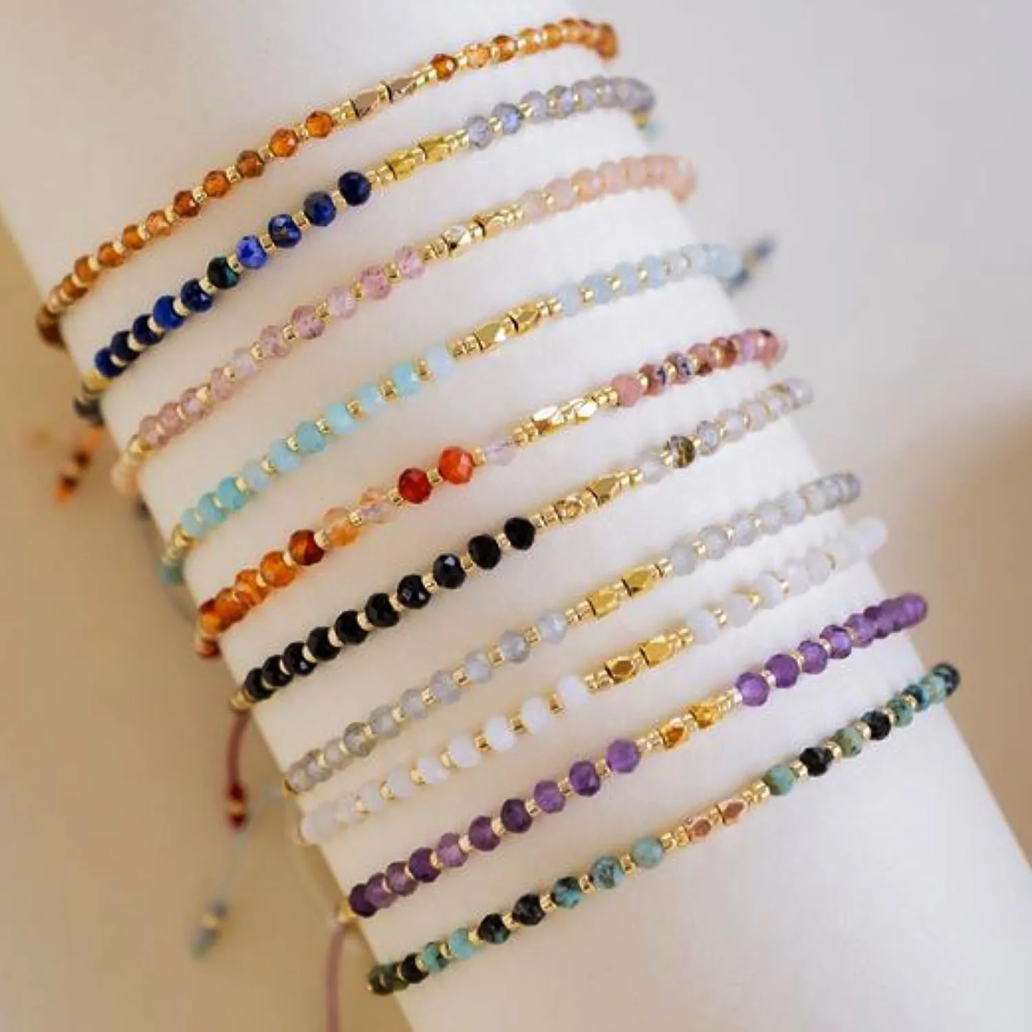 Handmade Gemstone Beaded Strand Bracelets for Women Dainty Adjustable Charm String Braided Boho Seed Beads Friendship Bracelets Fashion Jewelry Gift.