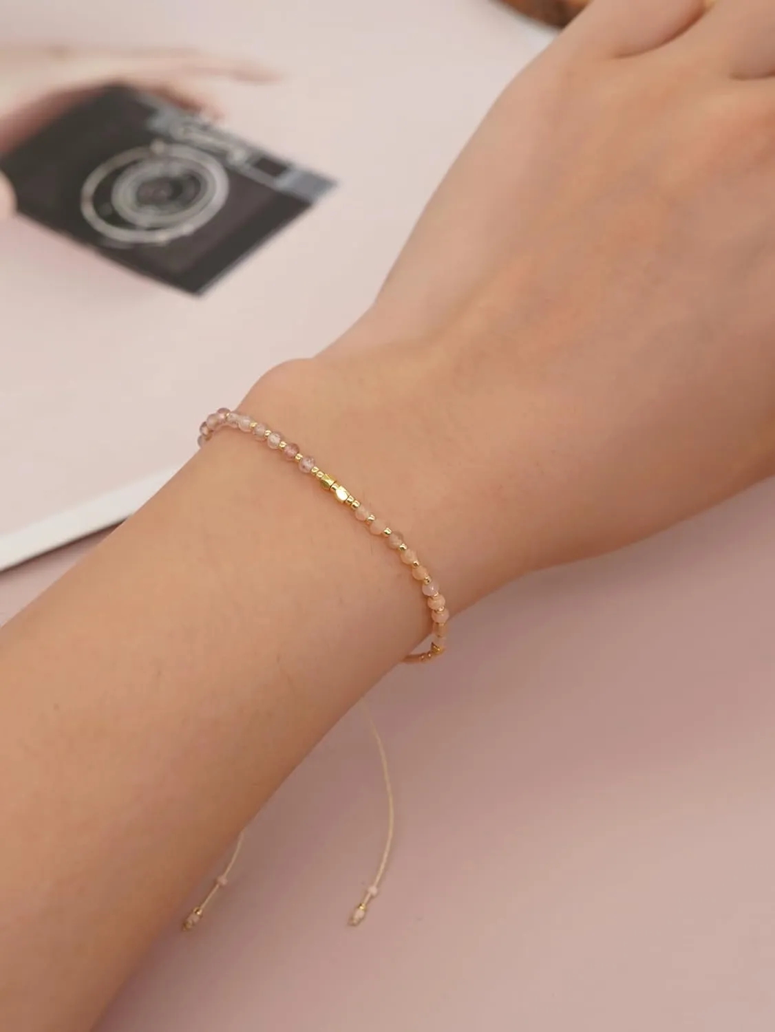 Handmade Gemstone Beaded Strand Bracelets for Women Dainty Adjustable Charm String Braided Boho Seed Beads Friendship Bracelets Fashion Jewelry Gift.