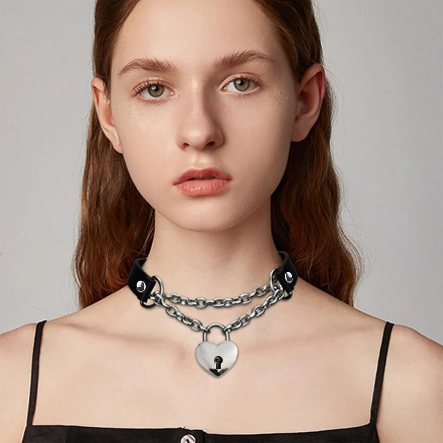Heart Slip Chain Necklace for Women Heart O-ring Slip Chain Choker Pull Chain Necklaces Long Gothic Chain Necklace Adjustable Lariat Y-Necklace Trendy Stuff