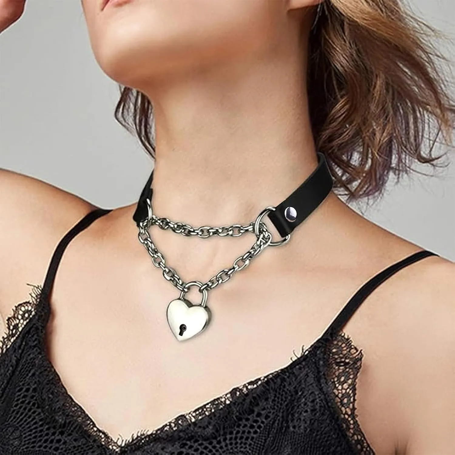 Heart Slip Chain Necklace for Women Heart O-ring Slip Chain Choker Pull Chain Necklaces Long Gothic Chain Necklace Adjustable Lariat Y-Necklace Trendy Stuff